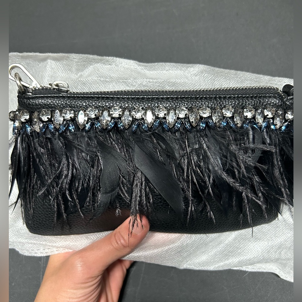 NEW Sam Edelman Clutch Evening Bag with feathers and jewels